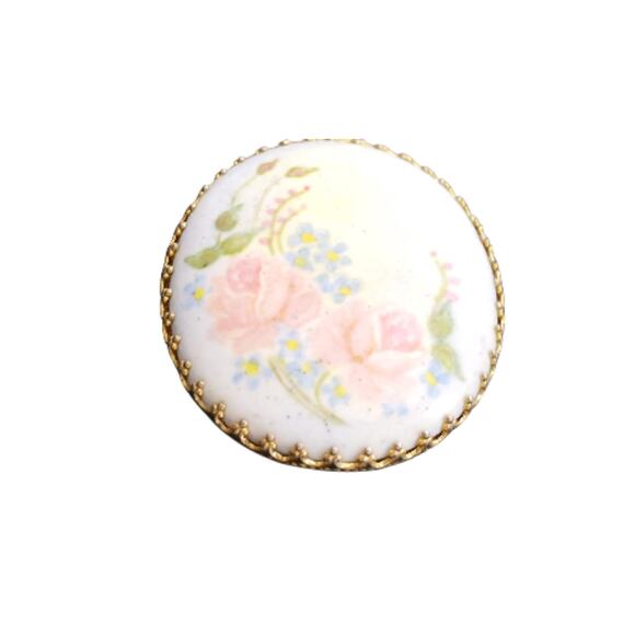 Vintage Cameo Necklace Pink Floral Roses Romantic Whimsy Gold Tone Fairy - Picture 3 of 7